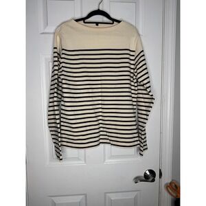MUJI Cream Navy Boat‎ Neck Striped Shirt Size M 100% Cotton